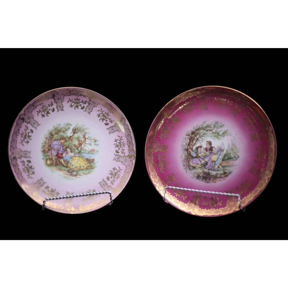 Set of Bavaria Cabinet Plates Vintage Romantic Scene & Lovers on a Swing Germany